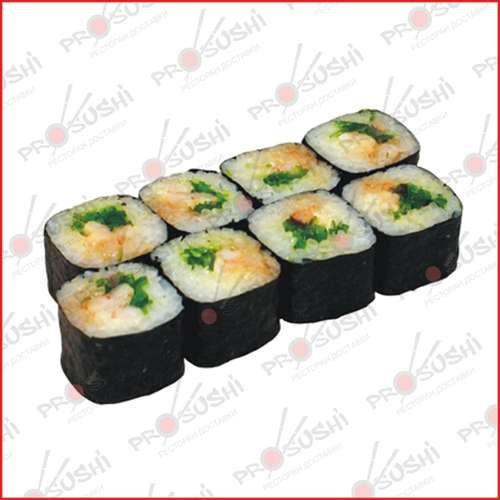Острый ролл с коктейльной креветкой и чука-салатом 150 г.