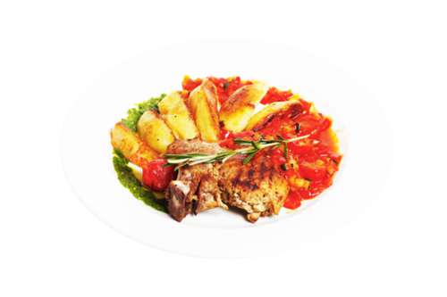 Свиная корейка на косточке с овощами 385 гр.