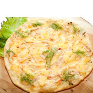 Пицца с ананасом и копченой курицей 500 г.