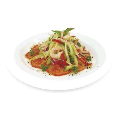 Салат с морепродуктами на карпаччо из томатов 200 гр.